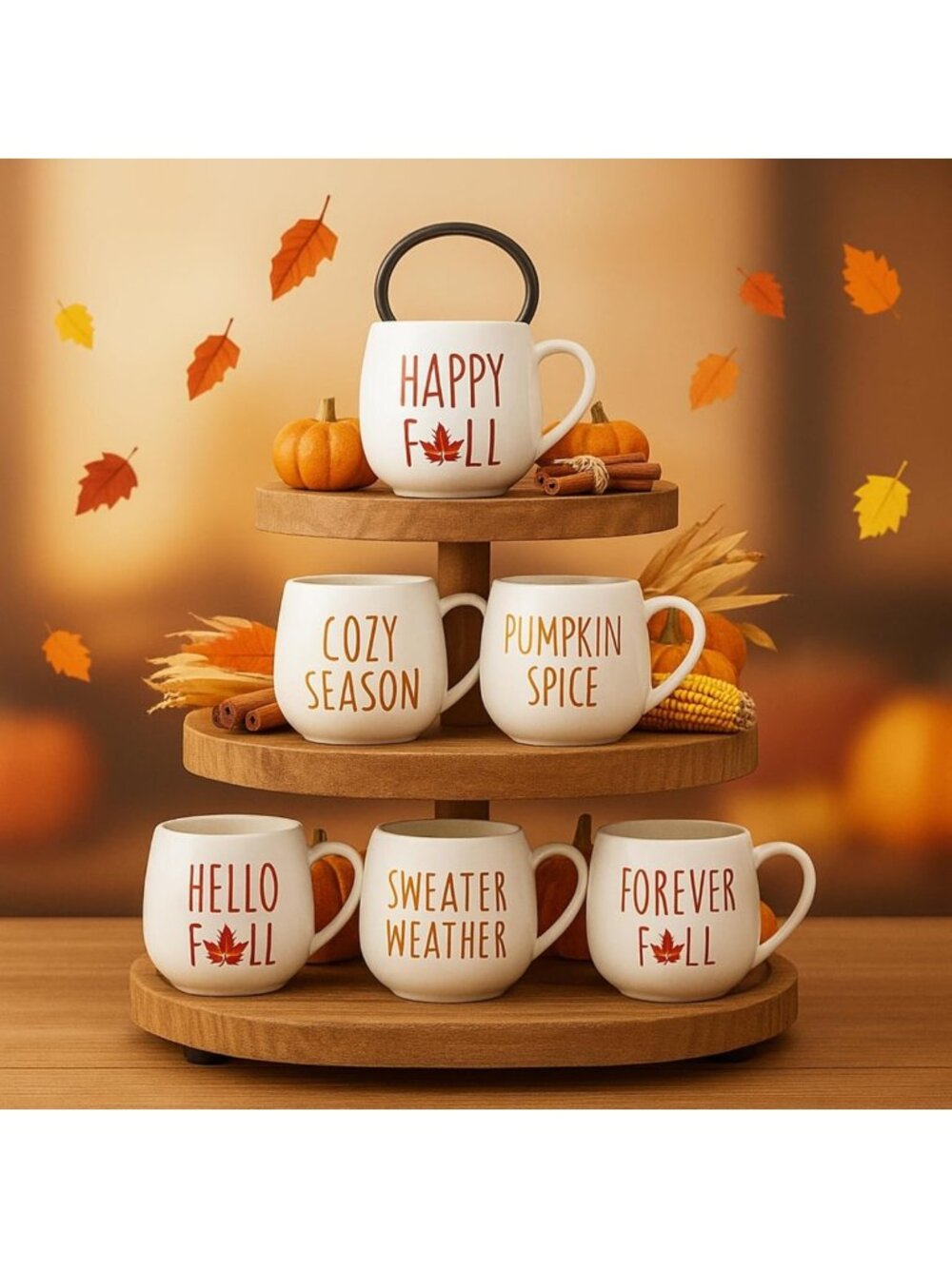 Set of 6 Fall Coffee Mugs - 12 oz Ceramic Autumn Drinkware for Cozy Vibes